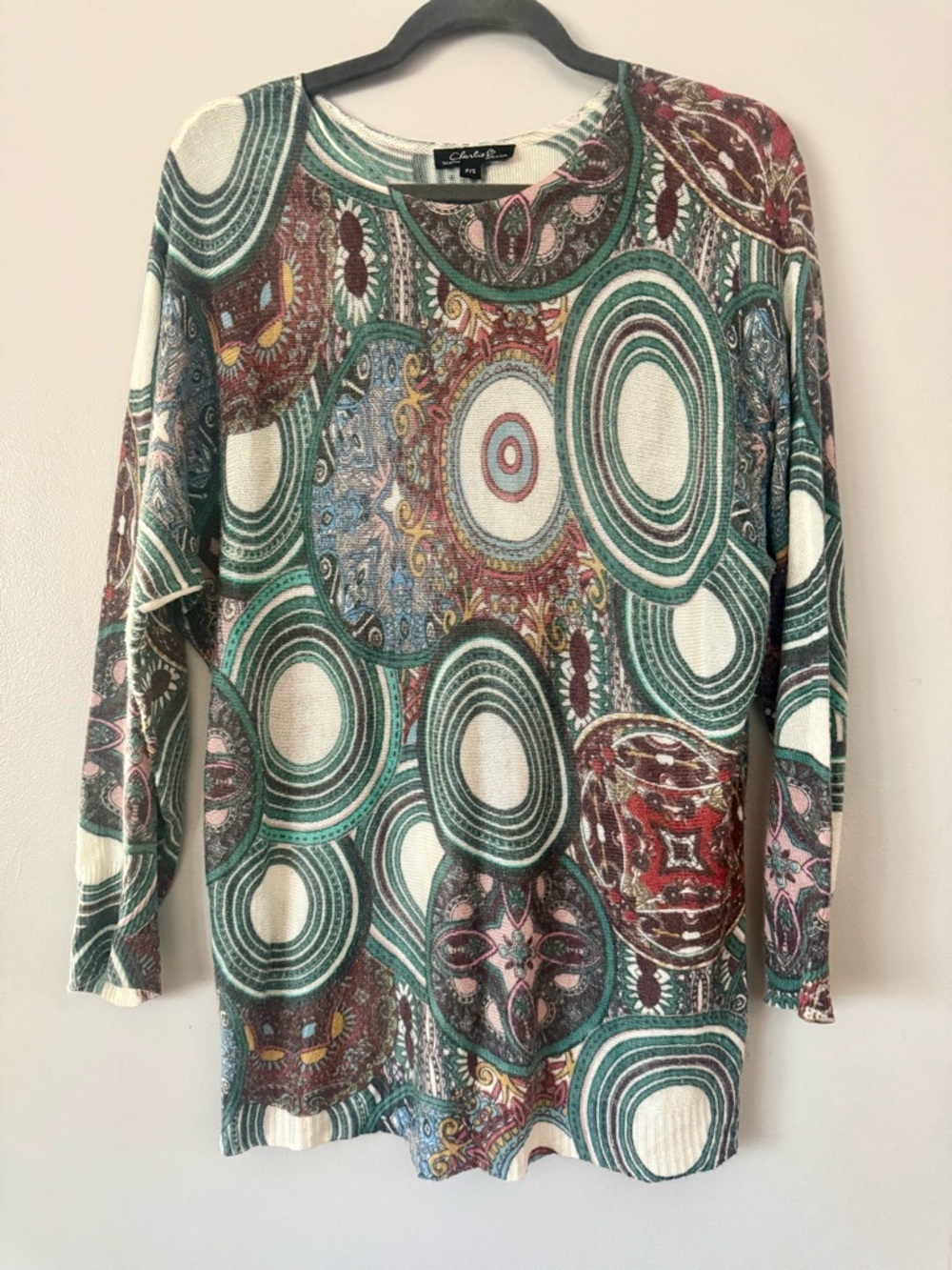 CHARLIE B Green Multi-Circle Paisley Long Sleeve Top